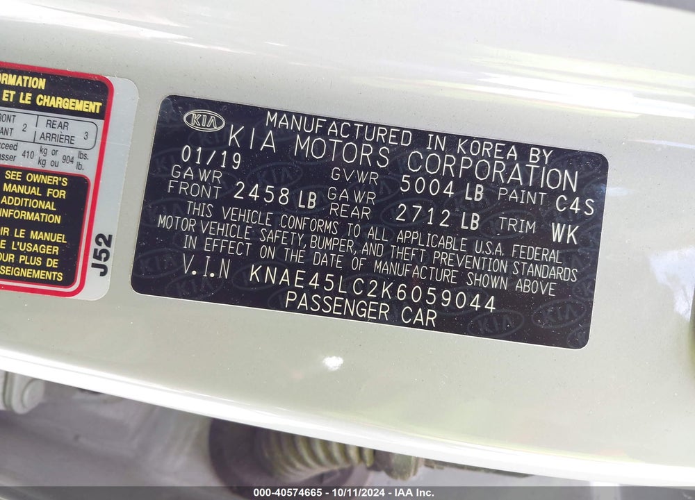 2019 KIA STINGER GT1 VIN: KNAE45LC2K6059044