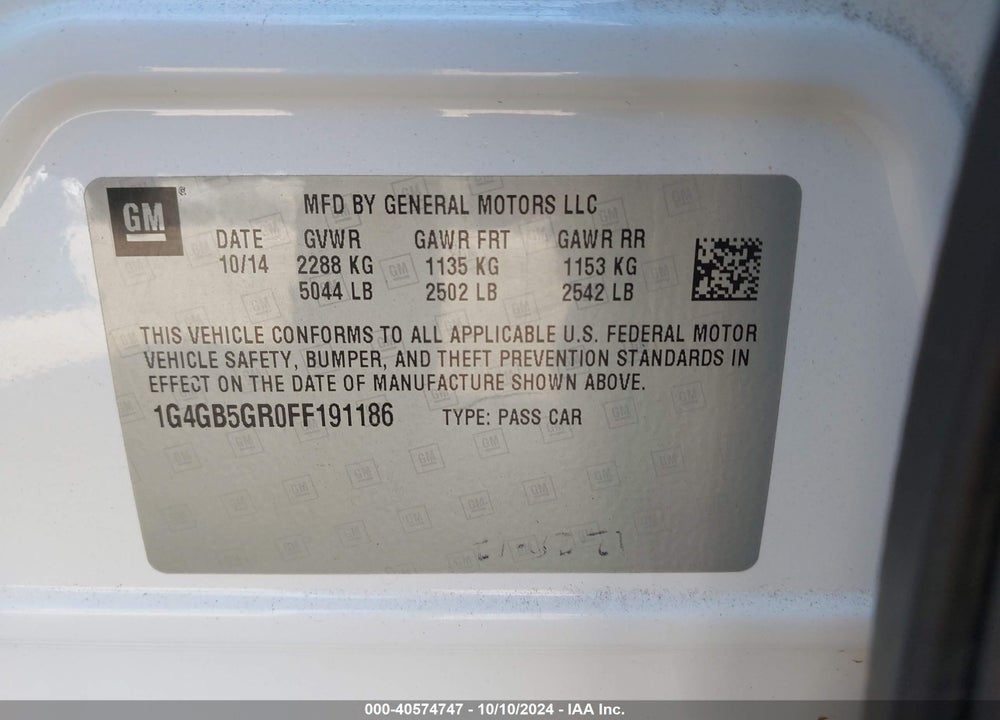 2015 BUICK LACROSSE LEATHER VIN: 1G4GB5GR0FF191186