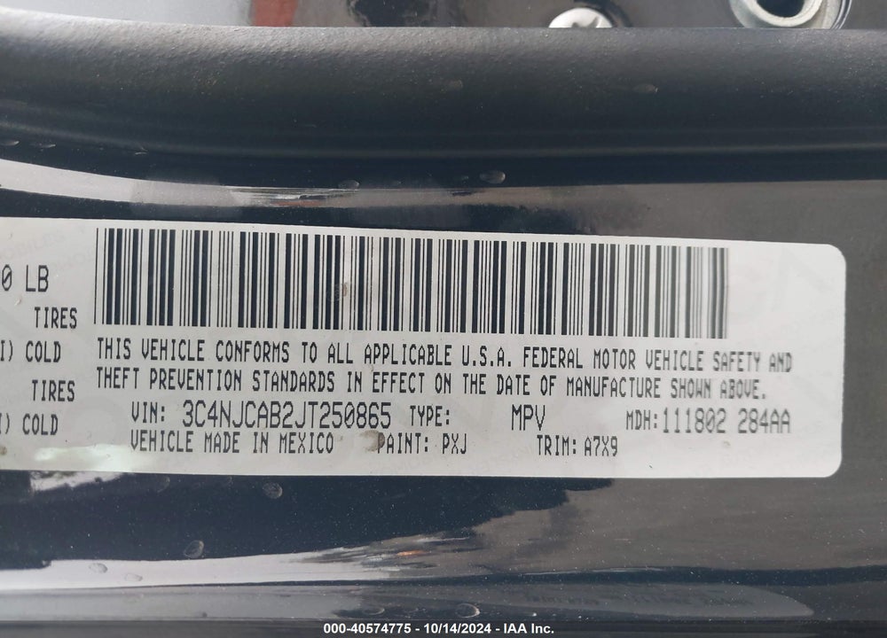 2018 JEEP COMPASS SPORT FWD VIN: 3C4NJCAB2JT250865