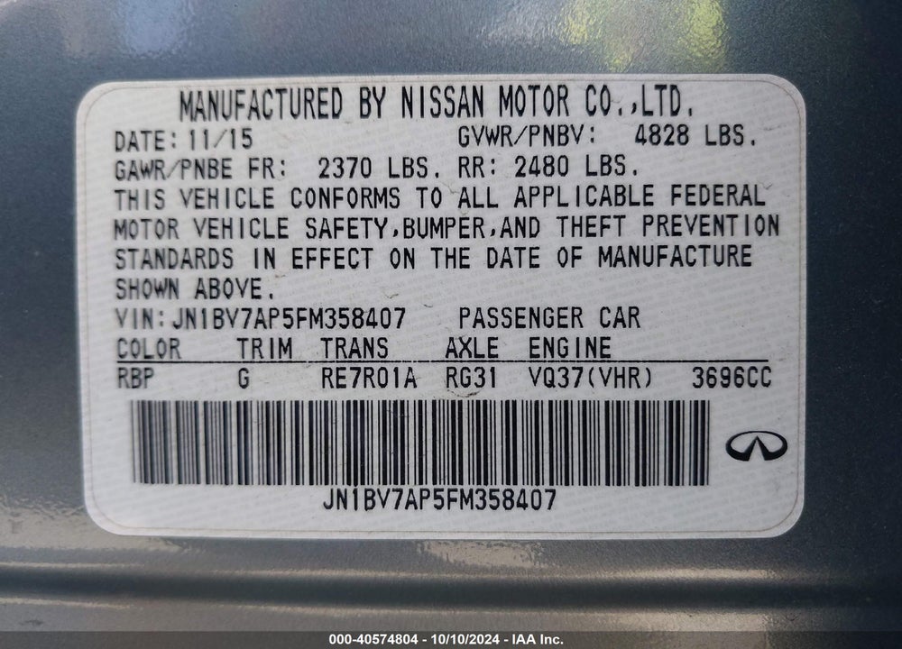 2015 INFINITI Q50 SPORT VIN: JN1BV7AP5FM358407