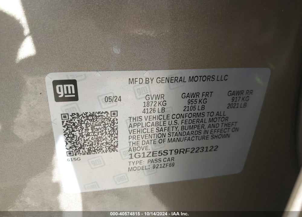 2024 CHEVROLET MALIBU FWD 2LT VIN: 1G1ZE5ST9RF223122