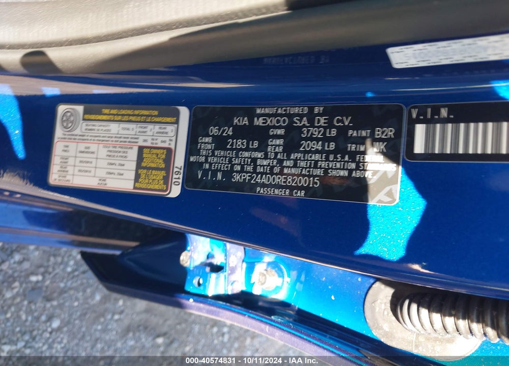 2024 KIA FORTE LXS VIN: 3KPF24AD0RE820015
