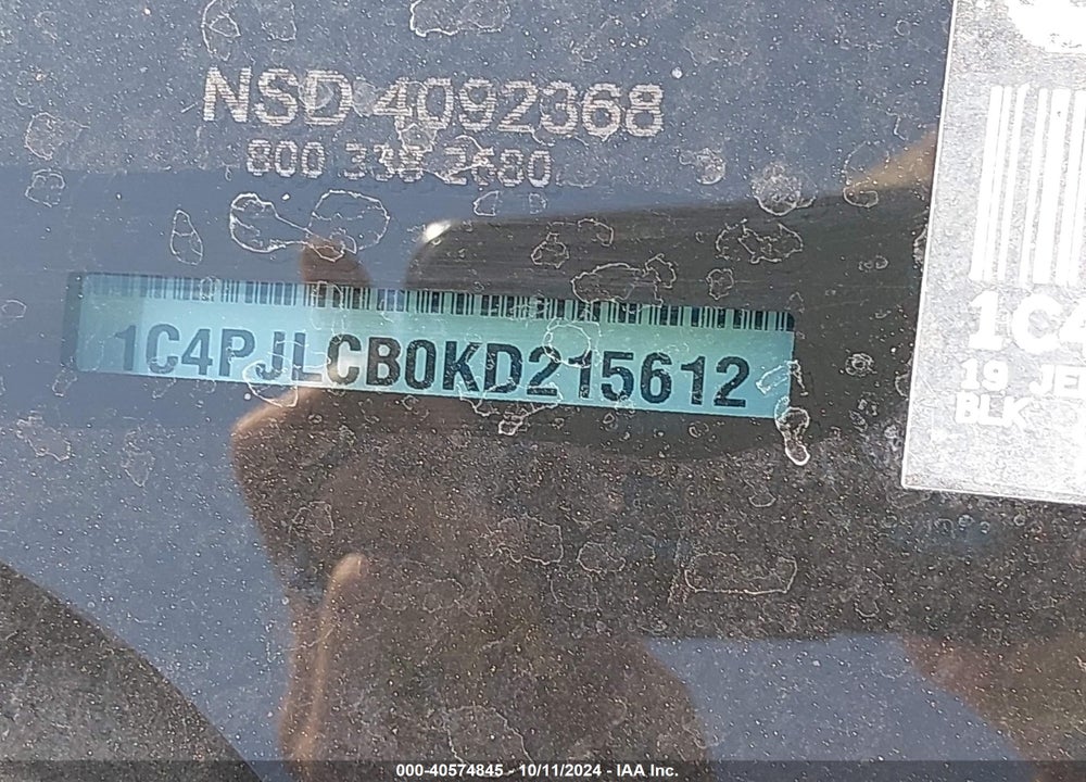 2019 JEEP CHEROKEE VIN: 1C4PJLCB0KD215612