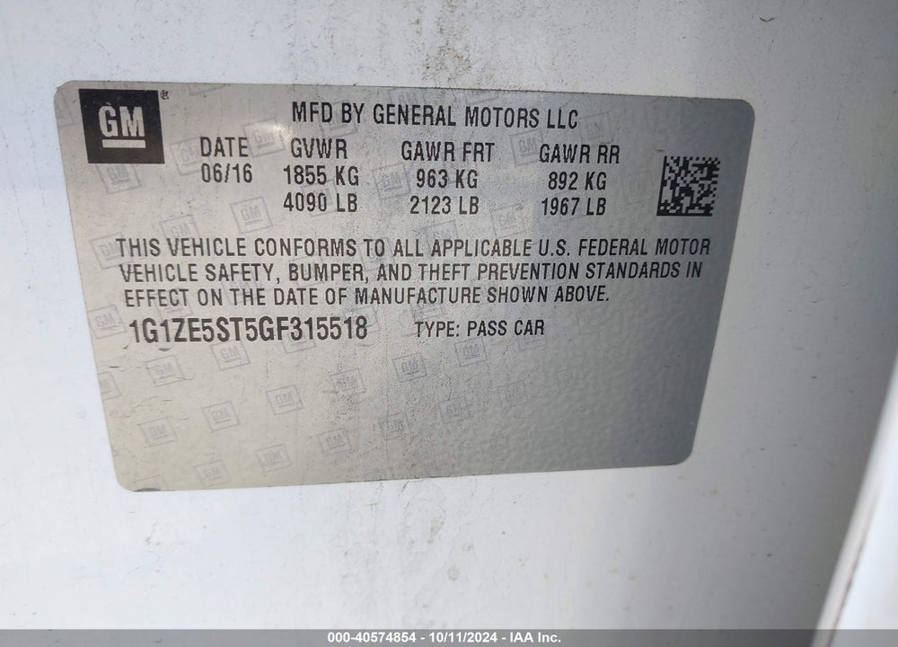 2016 CHEVROLET MALIBU 1LT VIN: 1G1ZE5ST5GF315518
