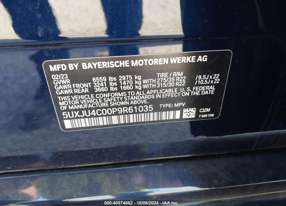 2023 BMW X5 M50I VIN: 5UXJU4C00P9R61035