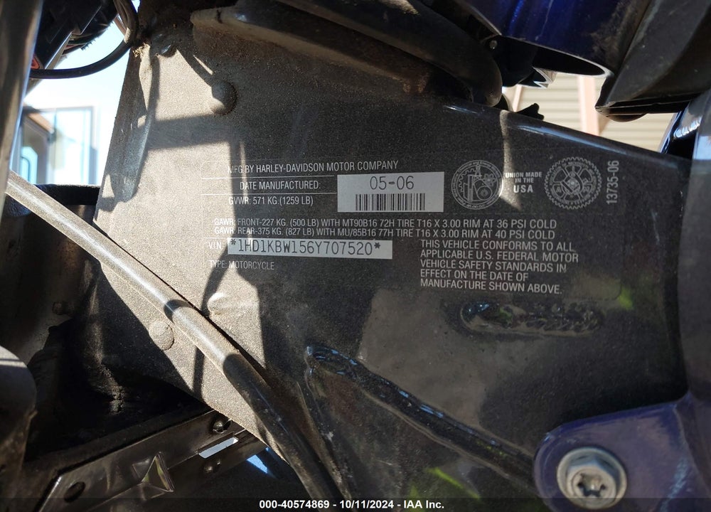 2006 HARLEY-DAVIDSON FLHXI VIN: 1HD1KBW156Y707520