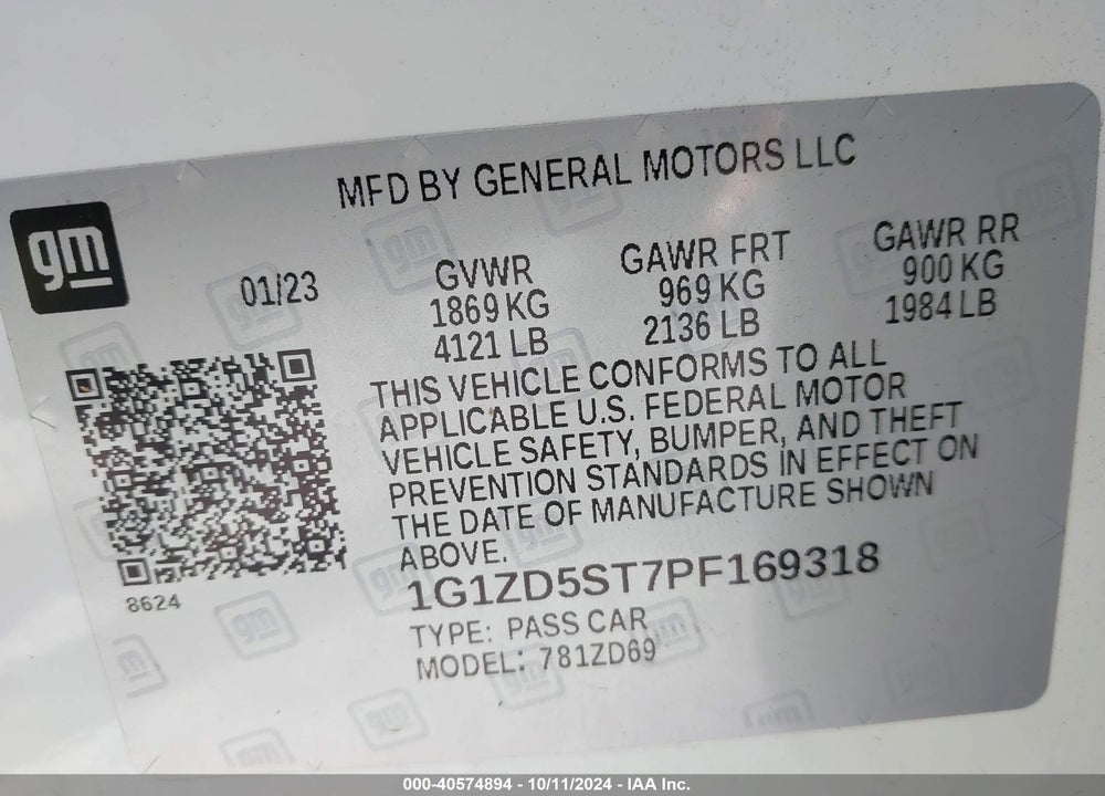 2023 CHEVROLET MALIBU FWD 1LT VIN: 1G1ZD5ST7PF169318