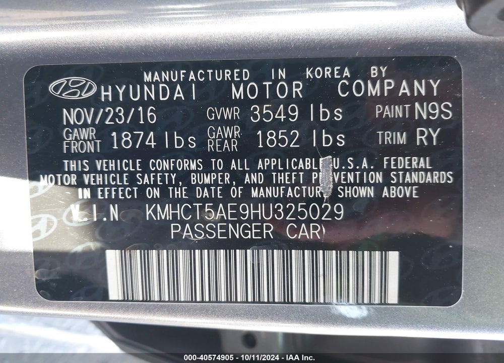 2017 HYUNDAI ACCENT SE VIN: KMHCT5AE9HU325029