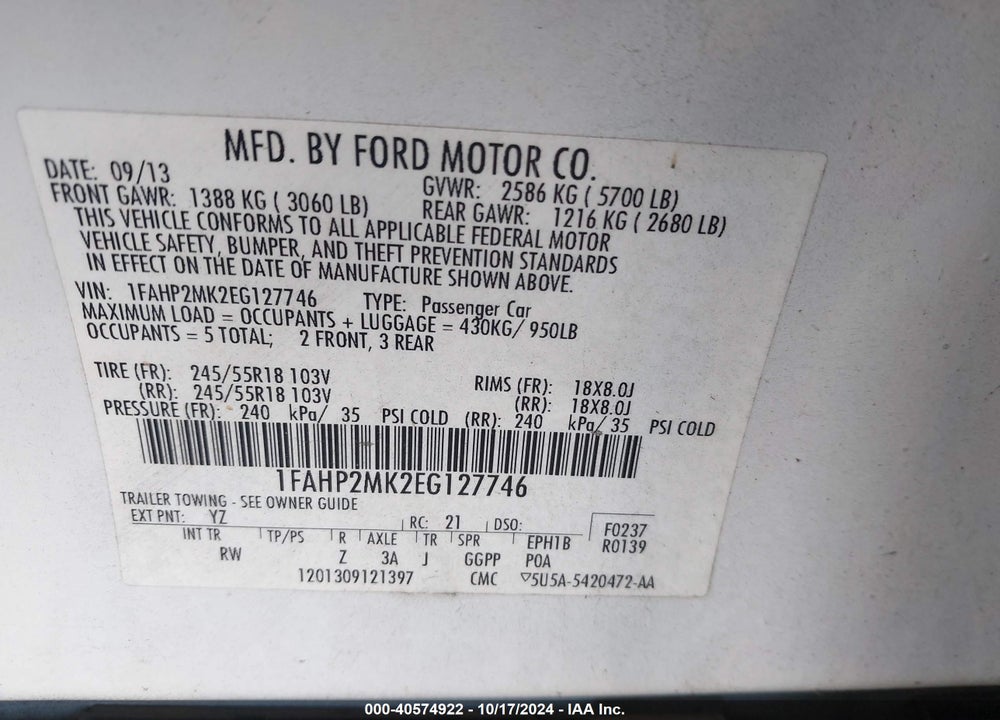 2014 FORD POLICE INTERCEPTOR VIN: 1FAHP2MK2EG127746