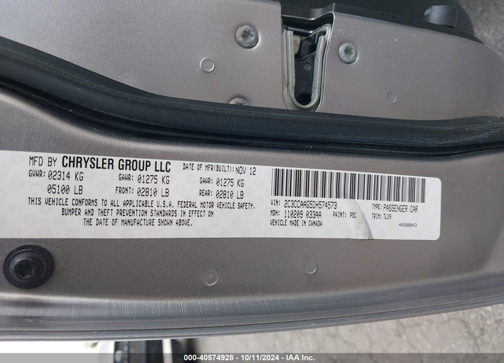 2013 CHRYSLER 300 MOTOWN VIN: 2C3CCAAG5DH574573