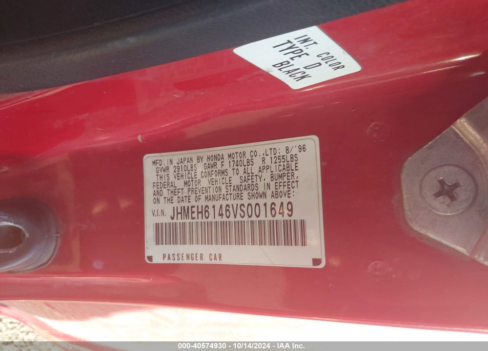 1997 HONDA DEL SOL S VIN: JHMEH6146VS001649