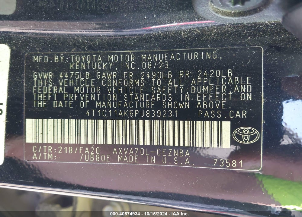 2023 TOYOTA CAMRY LE VIN: 4T1C11AK6PU839231