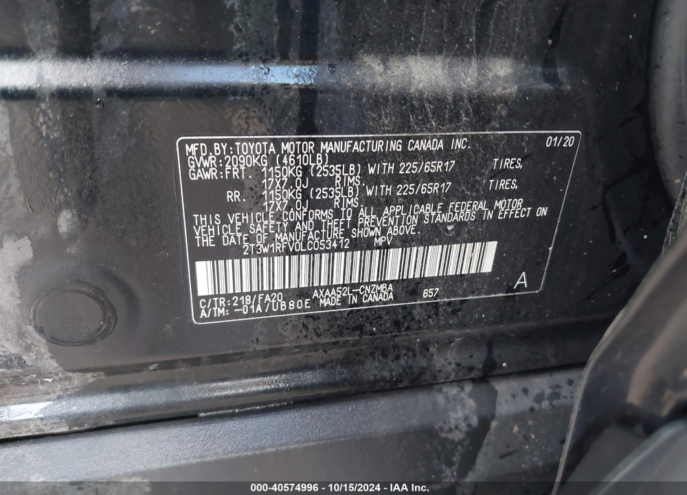 2020 TOYOTA RAV4 XLE VIN: 2T3W1RFV0LC053412