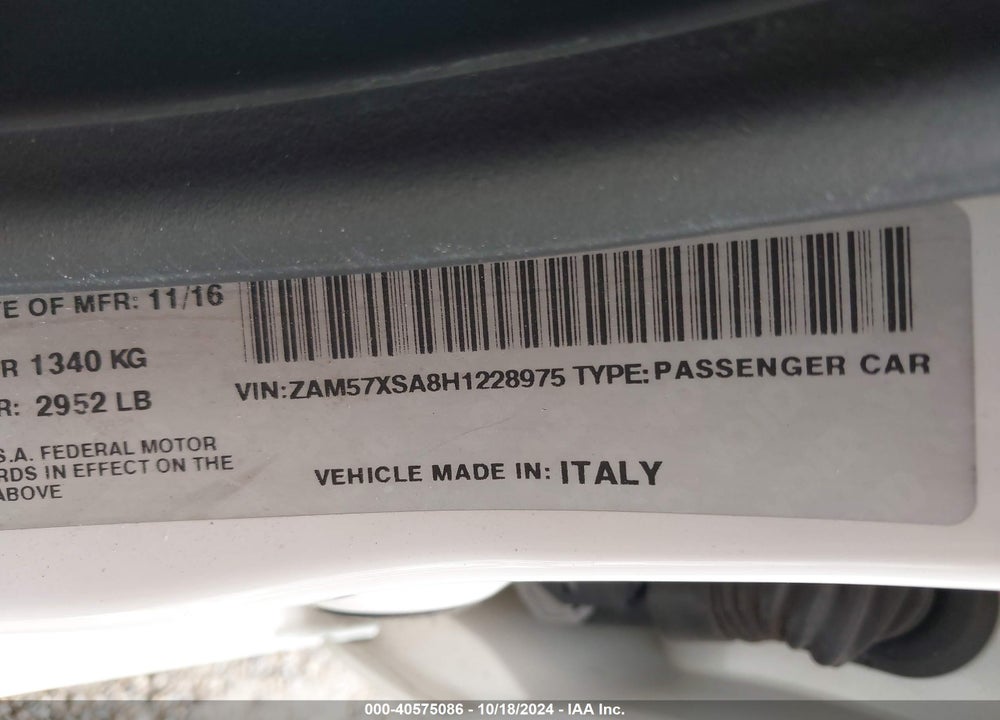2017 MASERATI GHIBLI VIN: ZAM57XSA8H1228975