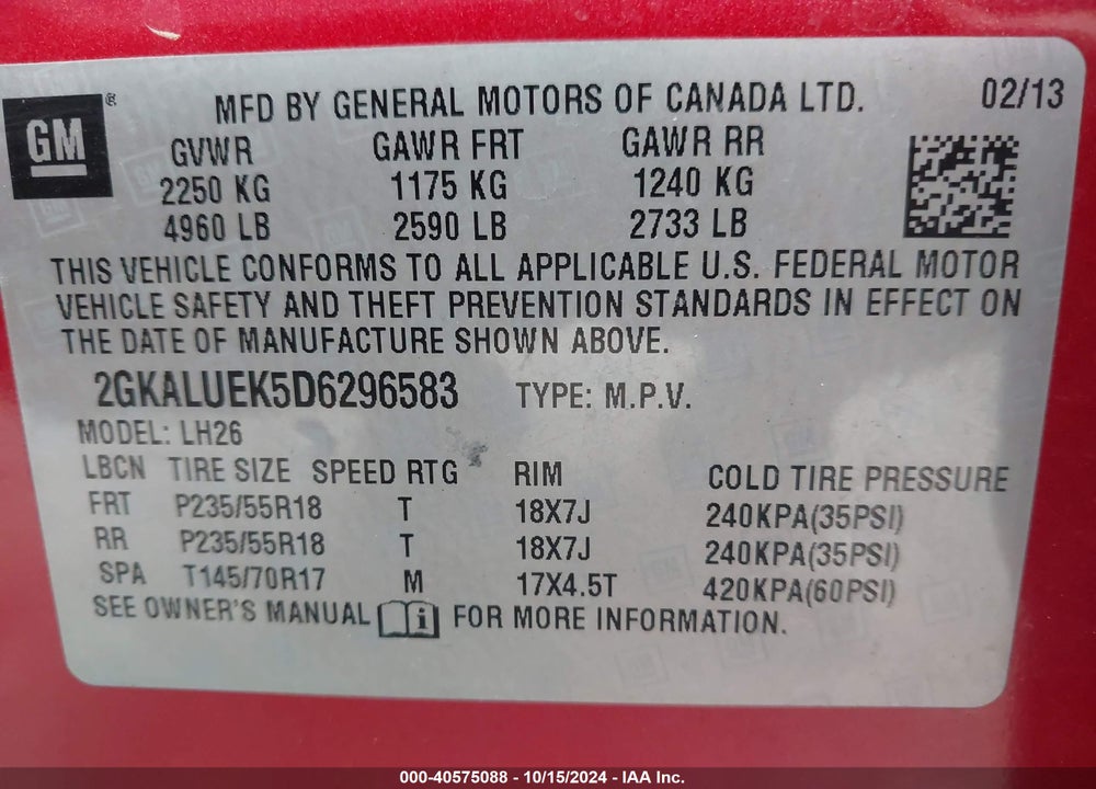 2013 GMC TERRAIN SLT-1 VIN: 2GKALUEK5D6296583