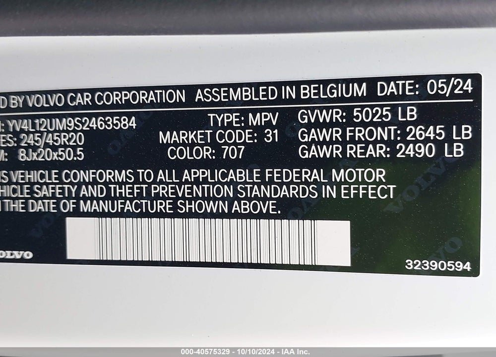2025 VOLVO XC40 ULTRA DARK THEME VIN: YV4L12UM9S2463584