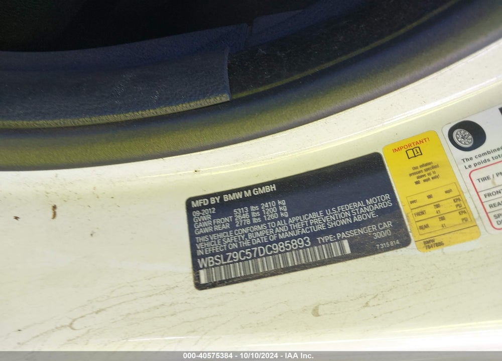 2013 BMW M6 VIN: WBSLZ9C57DC985893