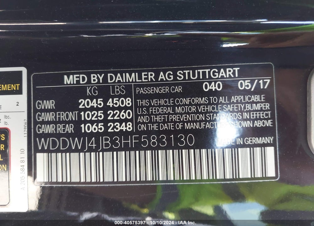 2017 MERCEDES-BENZ C 300 VIN: WDDWJ4JB3HF583130