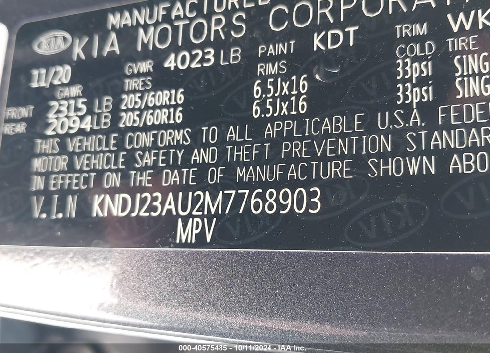 2021 KIA SOUL LX VIN: KNDJ23AU2M7768903