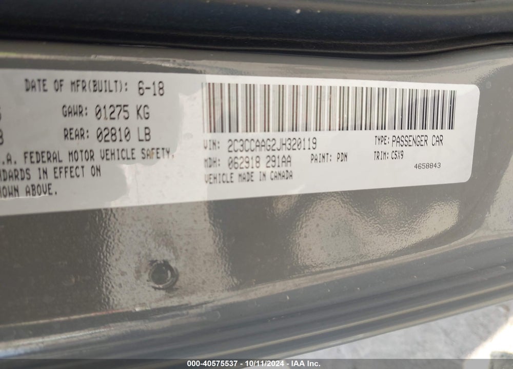 2018 CHRYSLER 300 VIN: 2C3CCAAG2JH320119