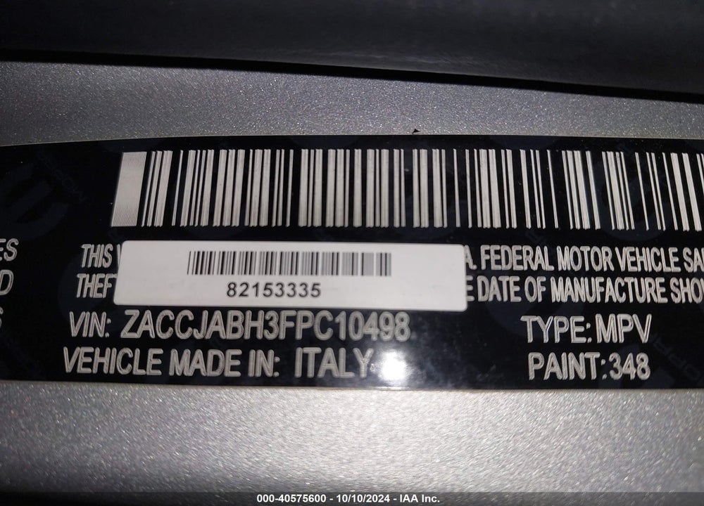 2015 JEEP RENEGADE LATITUDE VIN: ZACCJABH3FPC10498