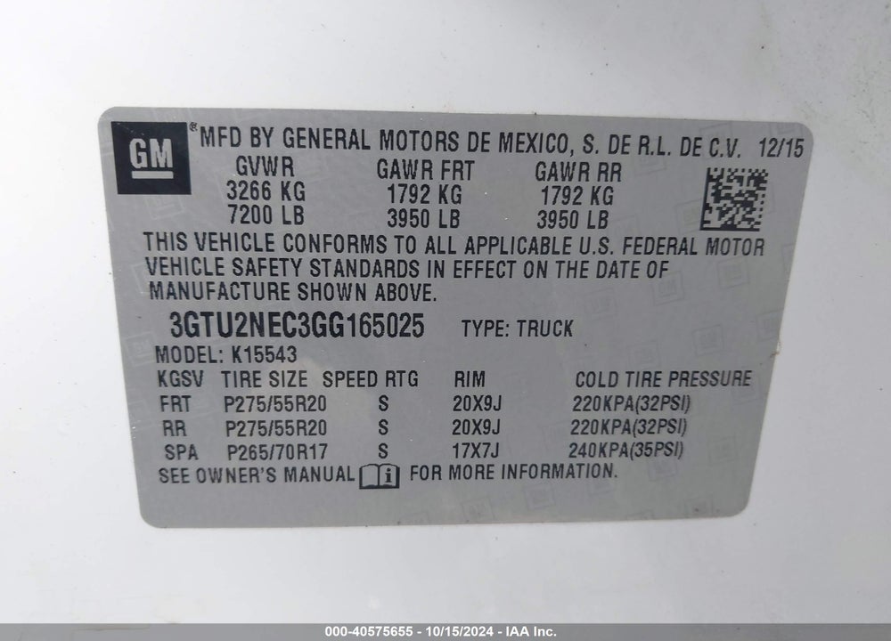 2016 GMC SIERRA 1500 SLT VIN: 3GTU2NEC3GG165025