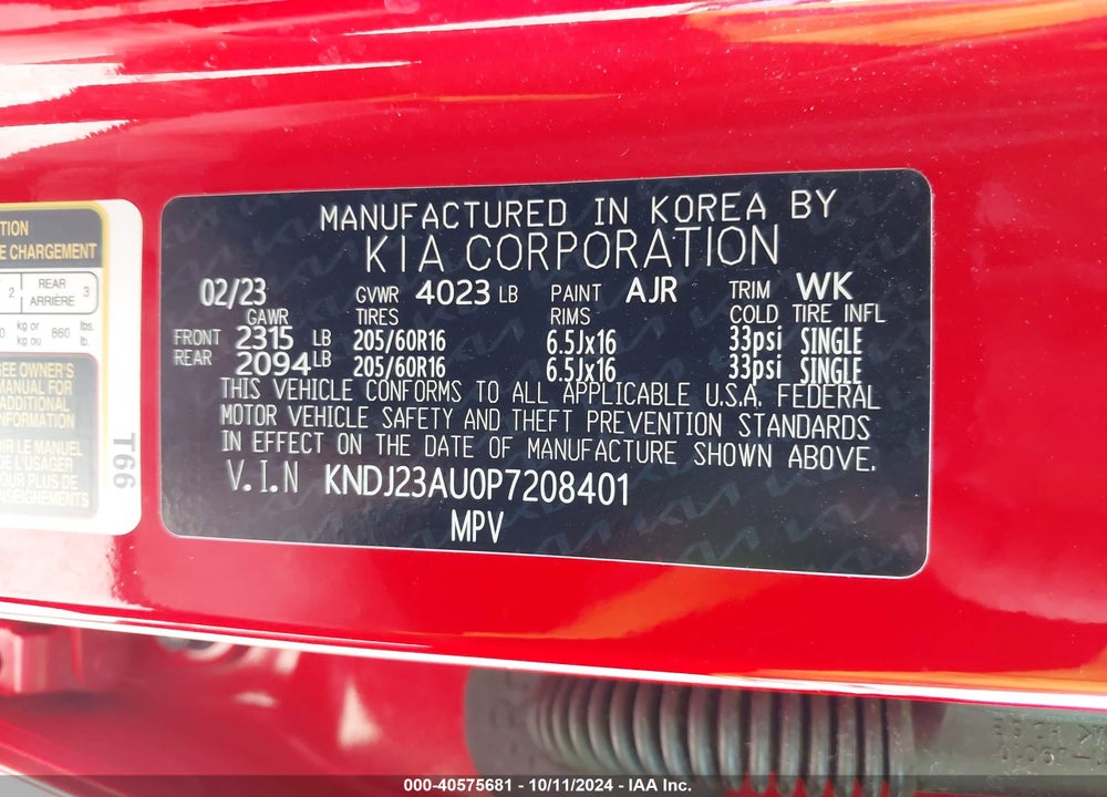 2023 KIA SOUL LX VIN: KNDJ23AU0P7208401
