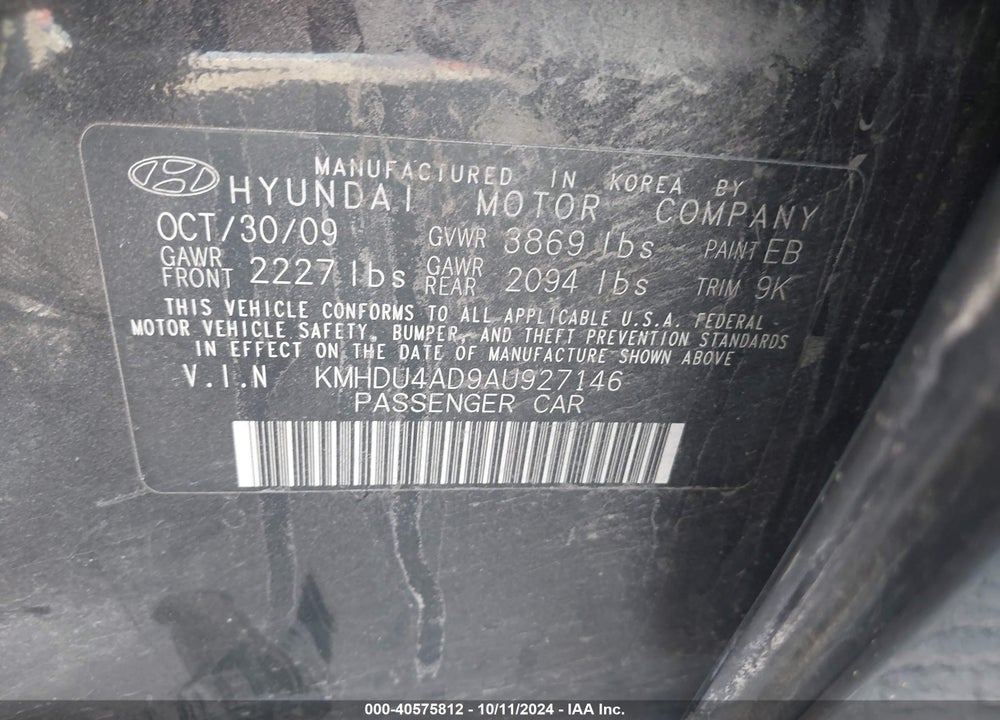 2010 HYUNDAI ELANTRA GLS VIN: KMHDU4AD9AU927146