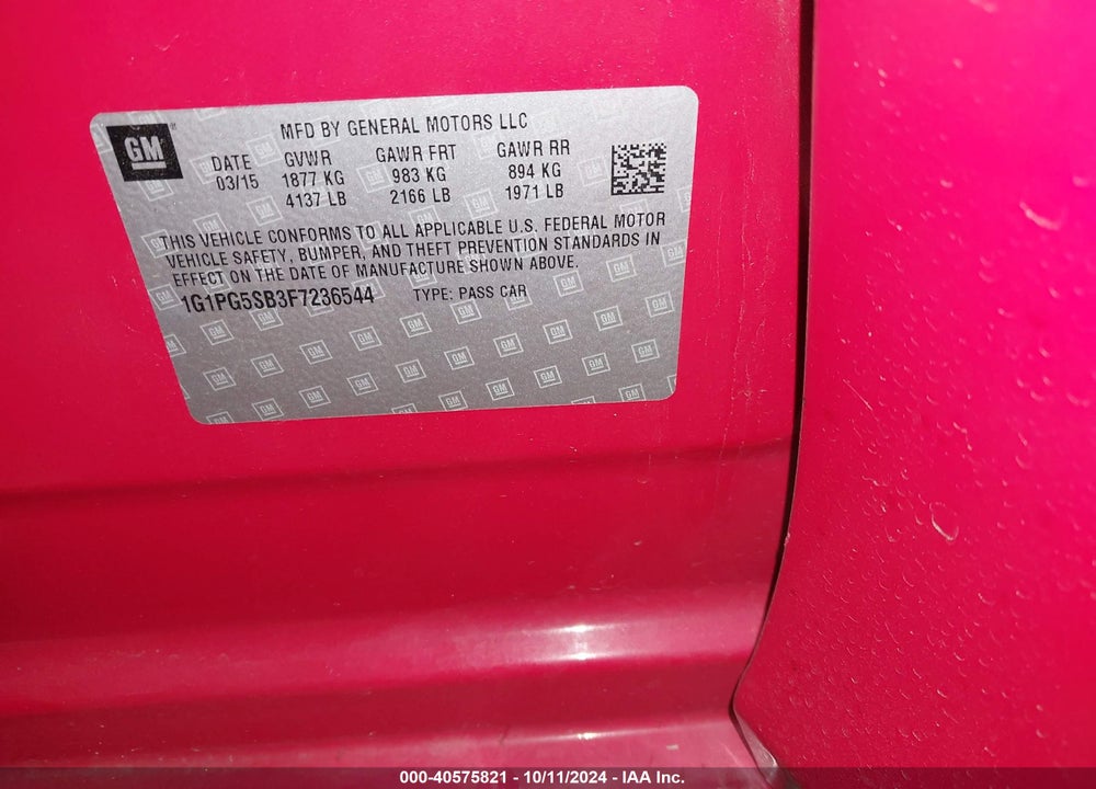 2015 CHEVROLET CRUZE LTZ VIN: 1G1PG5SB3F7236544