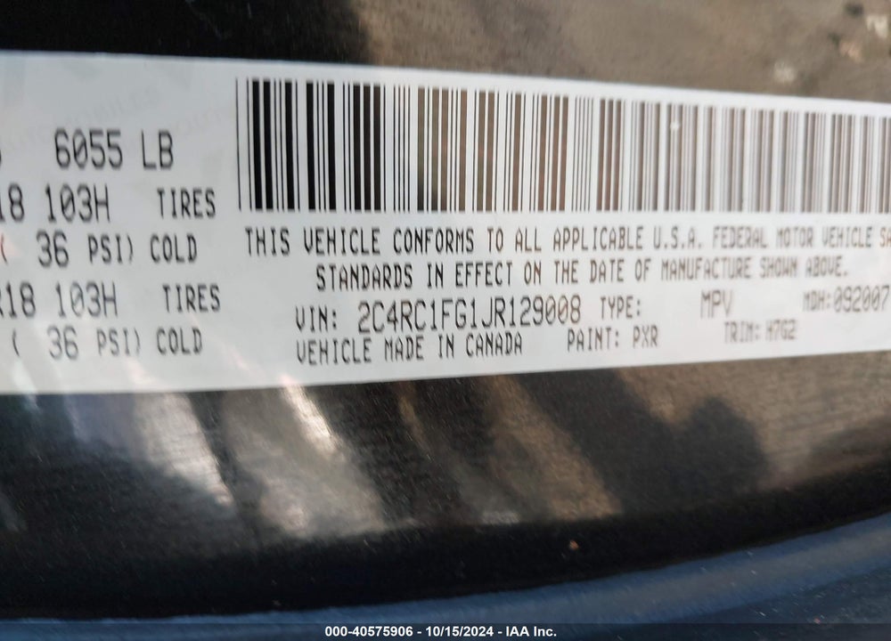 2018 CHRYSLER PACIFICA TOURING PLUS VIN: 2C4RC1FG1JR129008