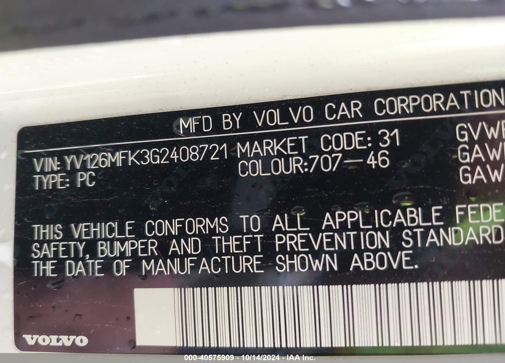2016 VOLVO S60 T5 DRIVE-E PREMIER VIN: YV126MFK3G2408721