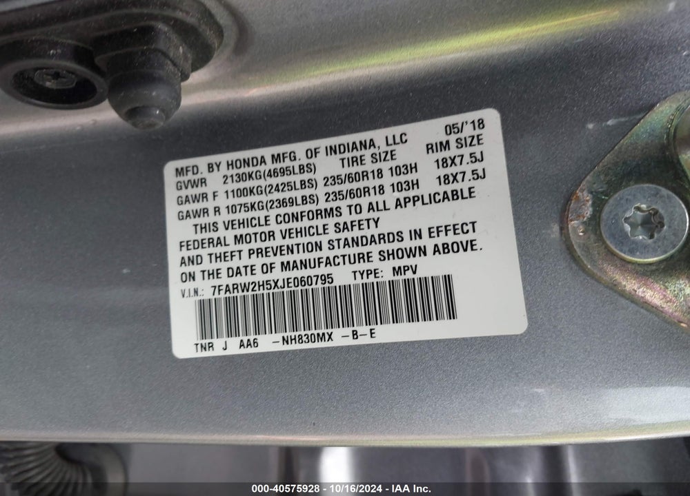 2018 HONDA CR-V EX VIN: 7FARW2H5XJE060795