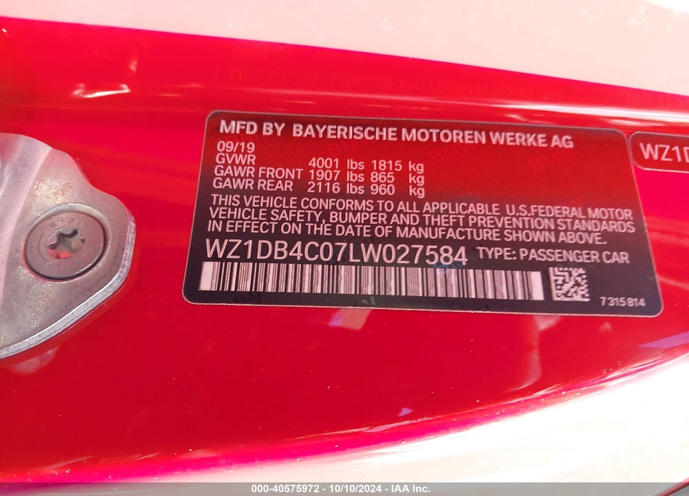 2020 TOYOTA GR SUPRA 3.0 VIN: WZ1DB4C07LW027584