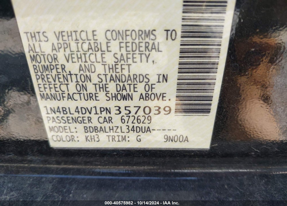2023 NISSAN ALTIMA SV FWD VIN: 1N4BL4DV1PN357039