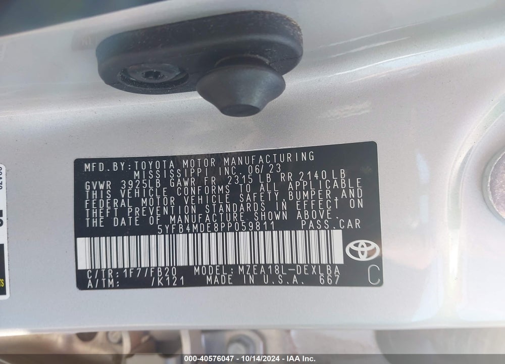 2023 TOYOTA COROLLA LE VIN: 5YFB4MDE8PP059811