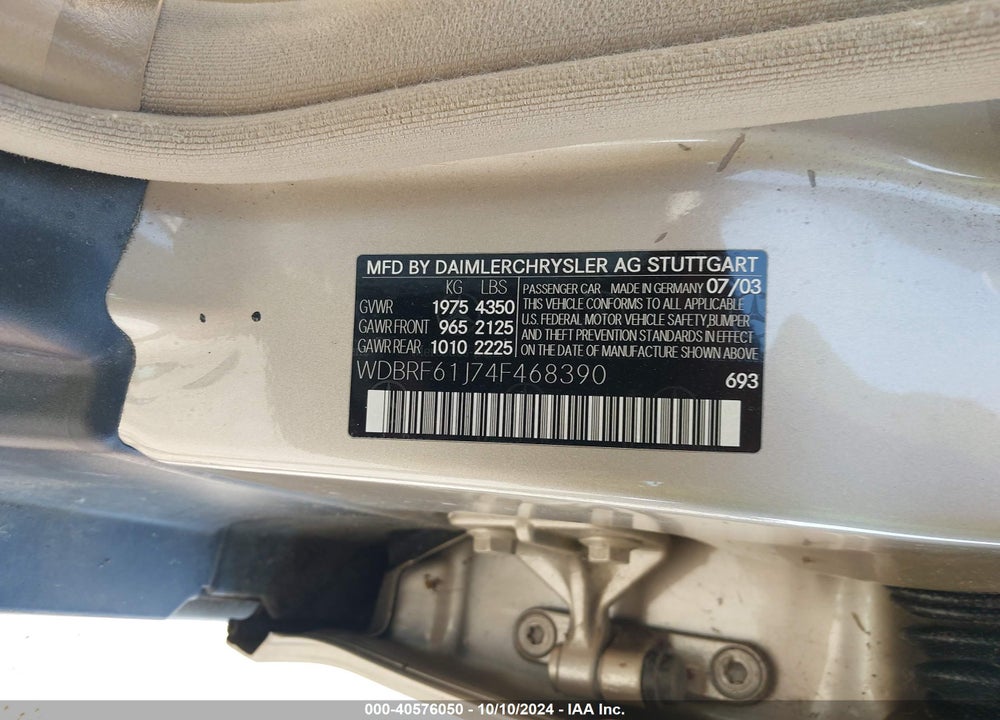 2004 MERCEDES-BENZ C 240 VIN: WDBRF61J74F468390