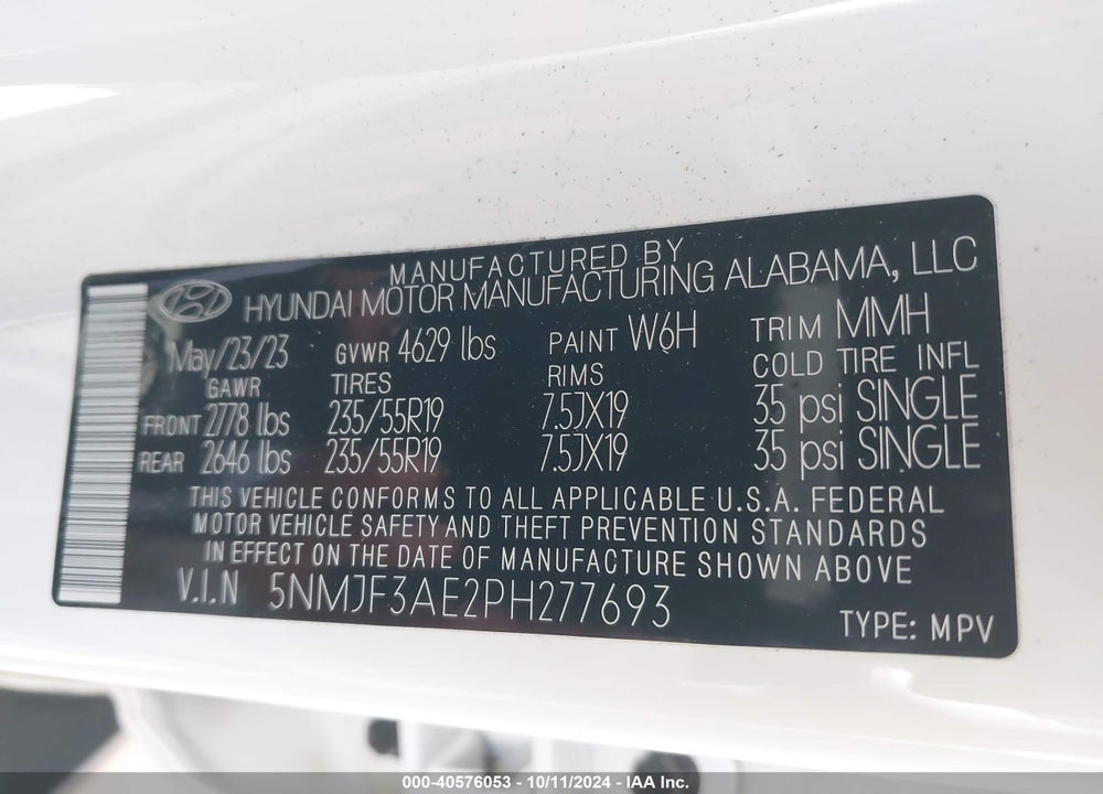 2023 HYUNDAI TUCSON SEL VIN: 5NMJF3AE2PH277693
