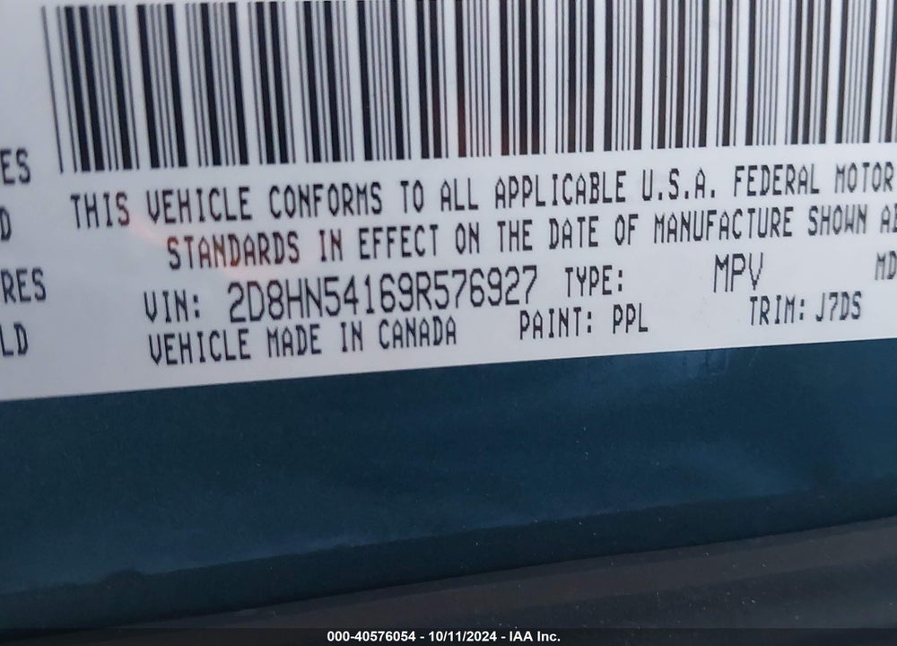 2009 DODGE GRAND CARAVAN SXT VIN: 2D8HN54169R576927