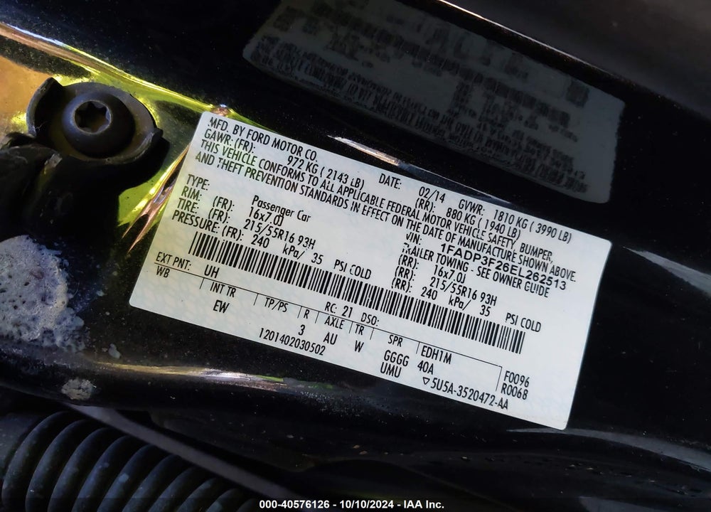 2014 FORD FOCUS SE VIN: 1FADP3F26EL262513