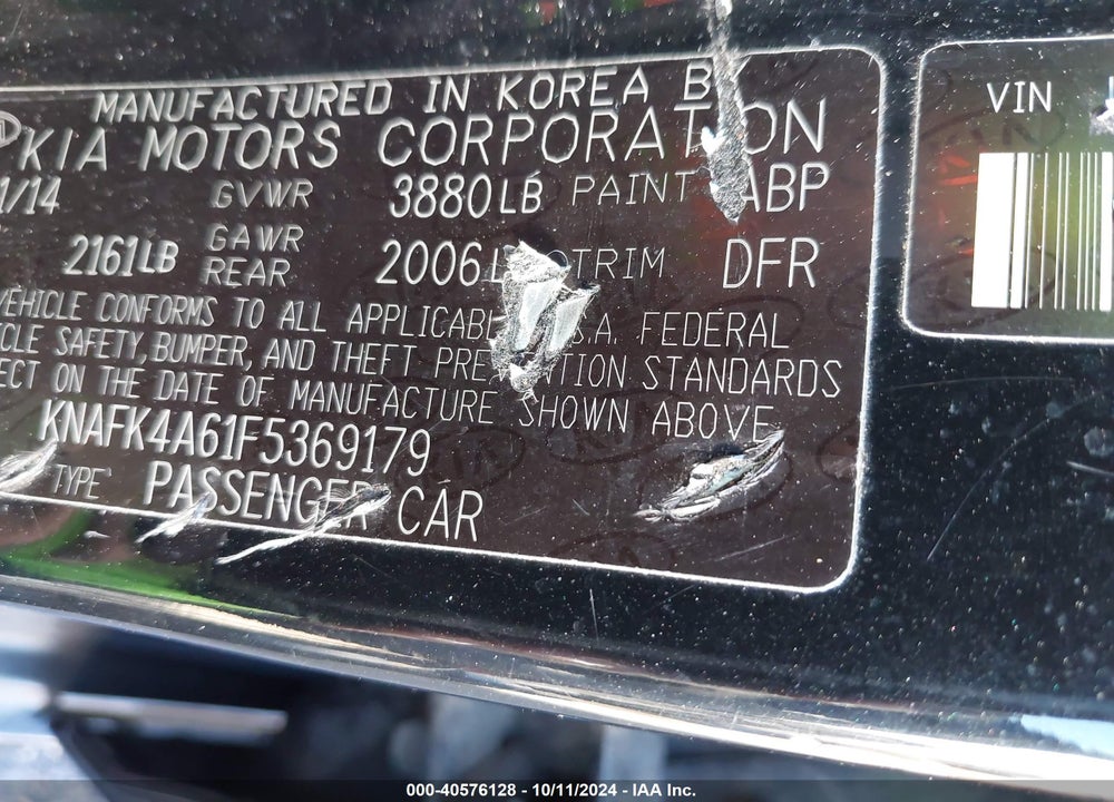 2015 KIA FORTE LX VIN: KNAFK4A61F5369179