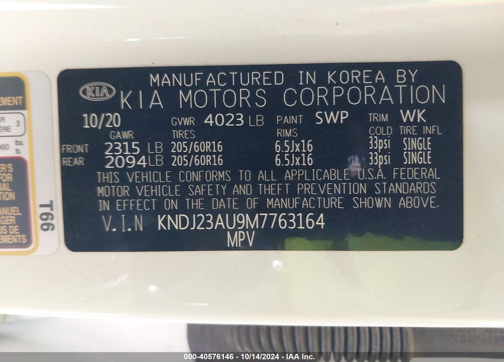 2021 KIA SOUL !/+/S VIN: KNDJ23AU9M7763164