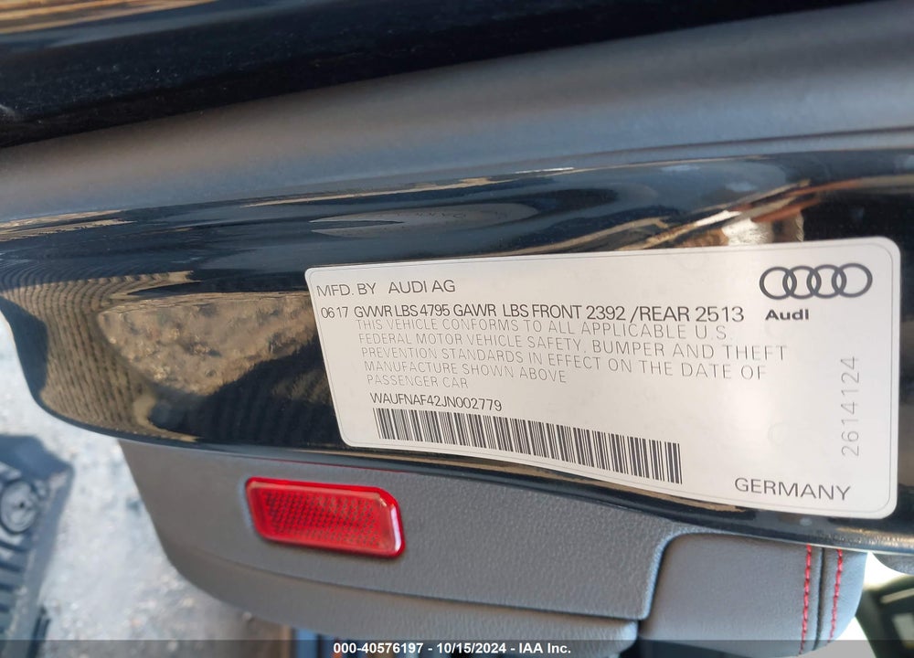 2018 AUDI A4 2.0T PREMIUM VIN: WAUFNAF42JN002779