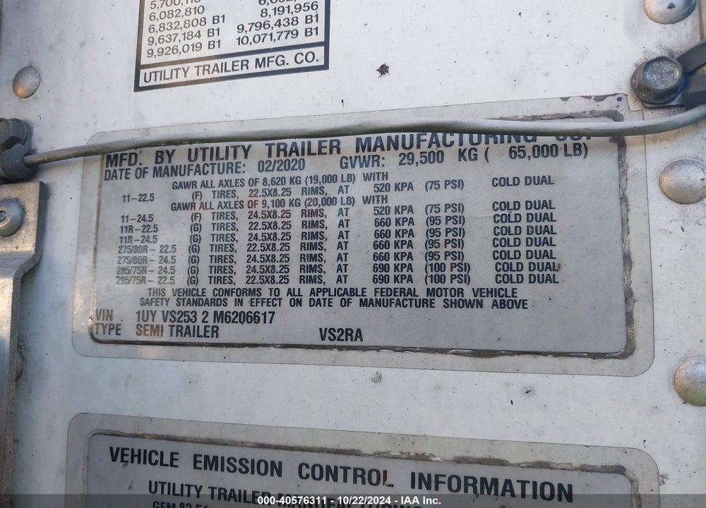 2021 UTILITY TRAILER MFG REEFER SEMI TRAILER VIN: 1UYVS2532M6206617