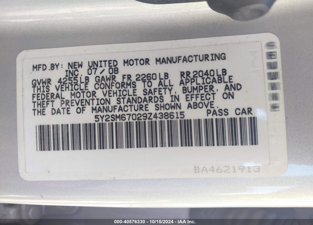2009 PONTIAC VIBE VIN: 5Y2SM67029Z438615