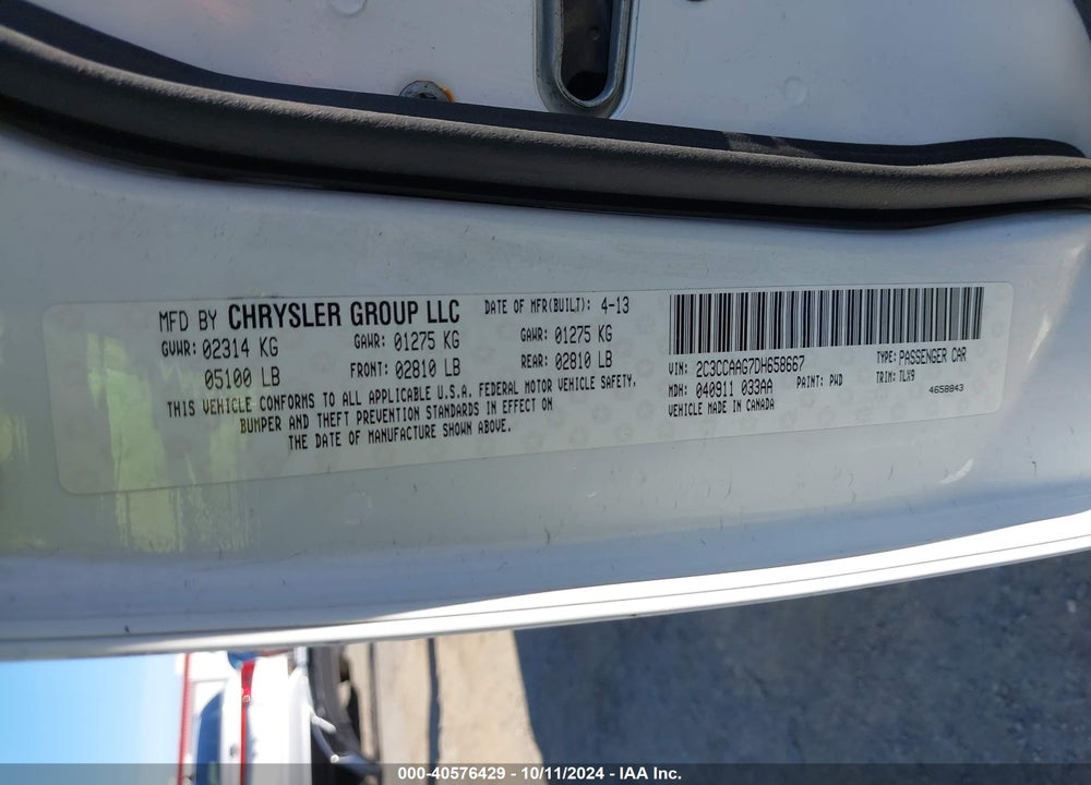 2013 CHRYSLER 300 MOTOWN VIN: 2C3CCAAG7DH658667