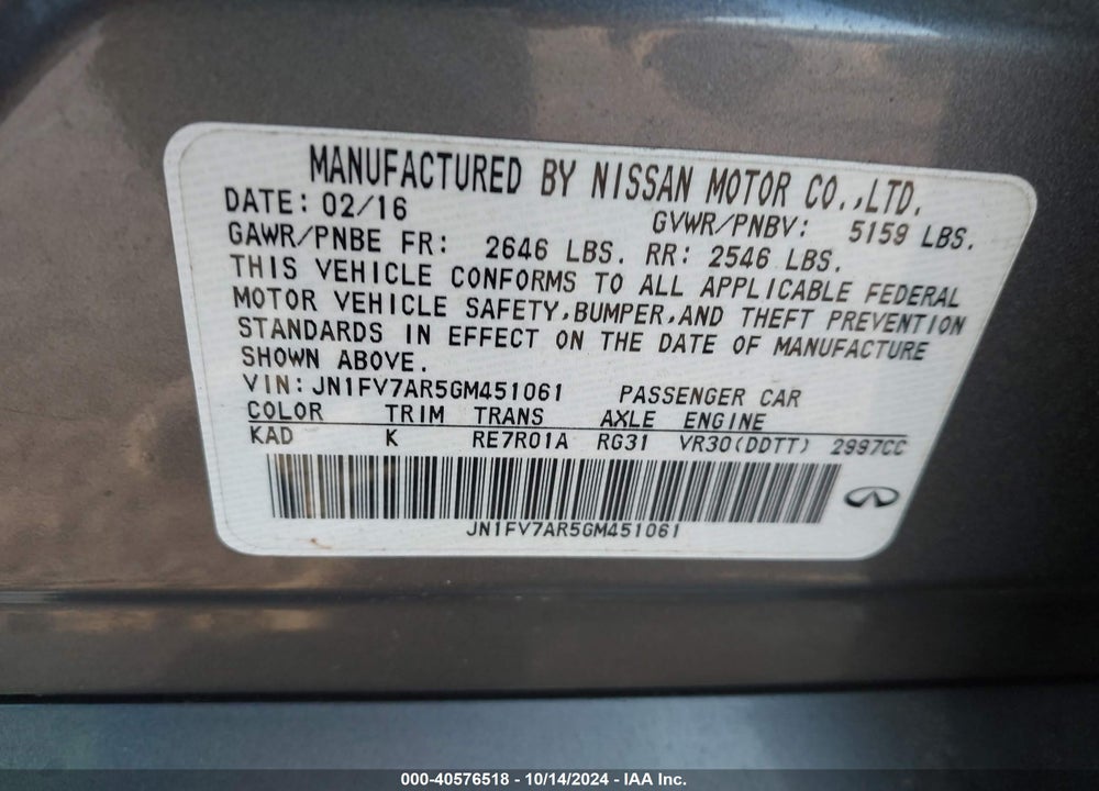 2016 INFINITI Q50 3.0T RED SPORT 400 VIN: JN1FV7AR5GM451061