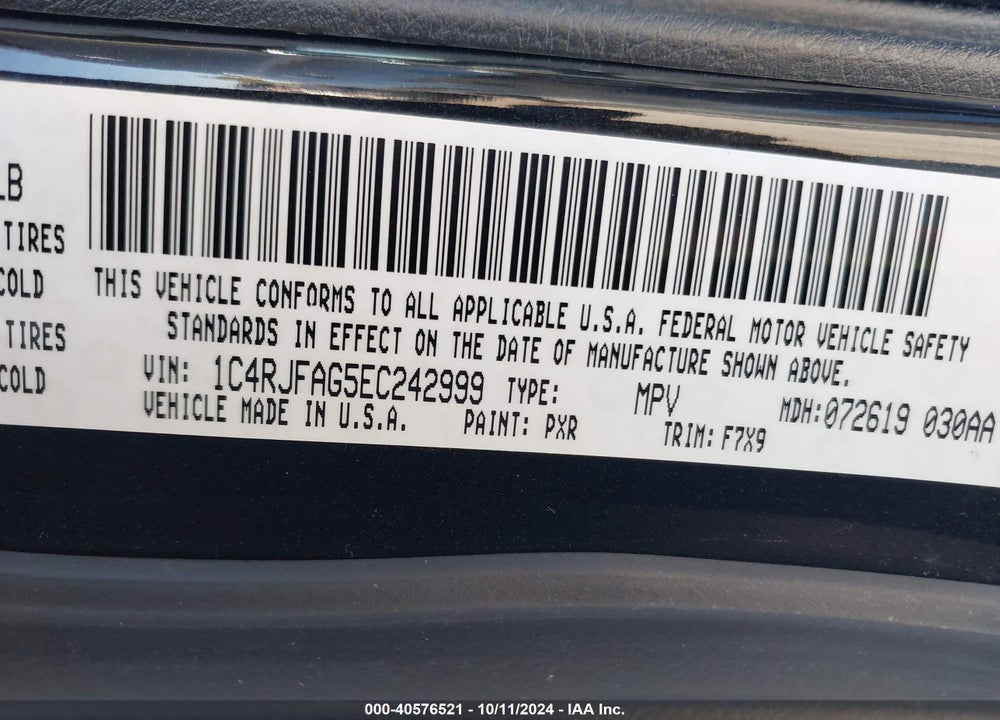 2014 JEEP GRAND CHEROKEE LAREDO VIN: 1C4RJFAG5EC242999