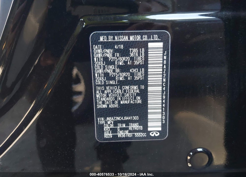 2018 INFINITI QX80 VIN: JN8AZ2NC4J9441303