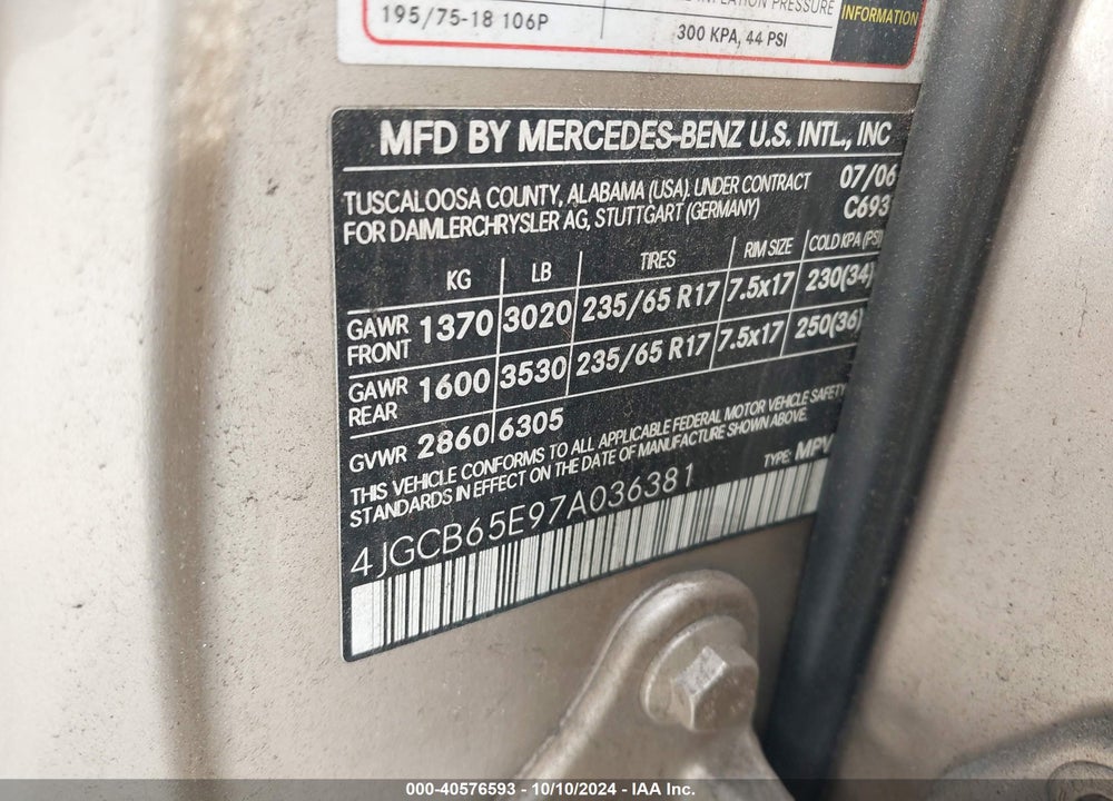 2007 MERCEDES-BENZ R 350 4MATIC VIN: 4JGCB65E97A036381