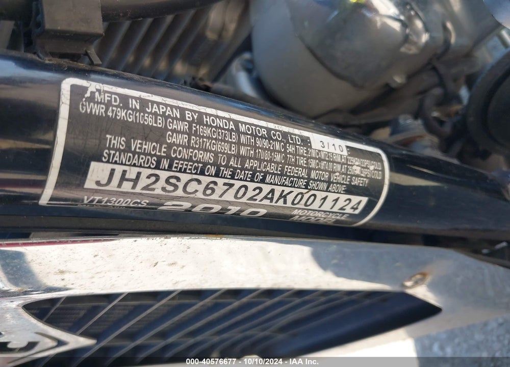 2010 HONDA VT1300 CS VIN: JH2SC6702AK001124